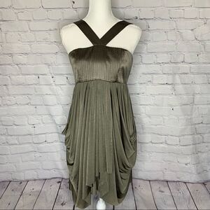Alice + OLIVIA Silk light olive green draped dress